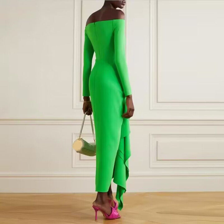 KULPE Off-Shoulder Ruffled Evening Dress Gown