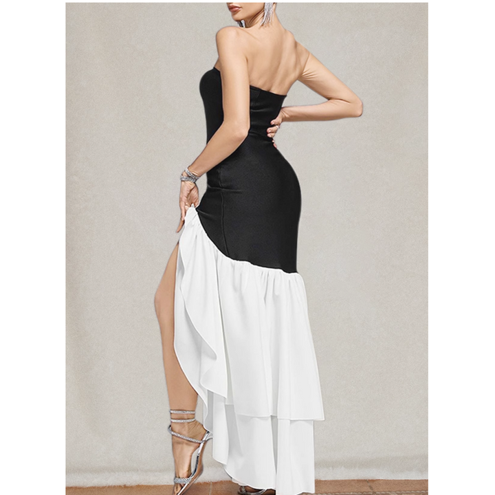 ZEINU Bi-Color Tube Evening Dress Gown