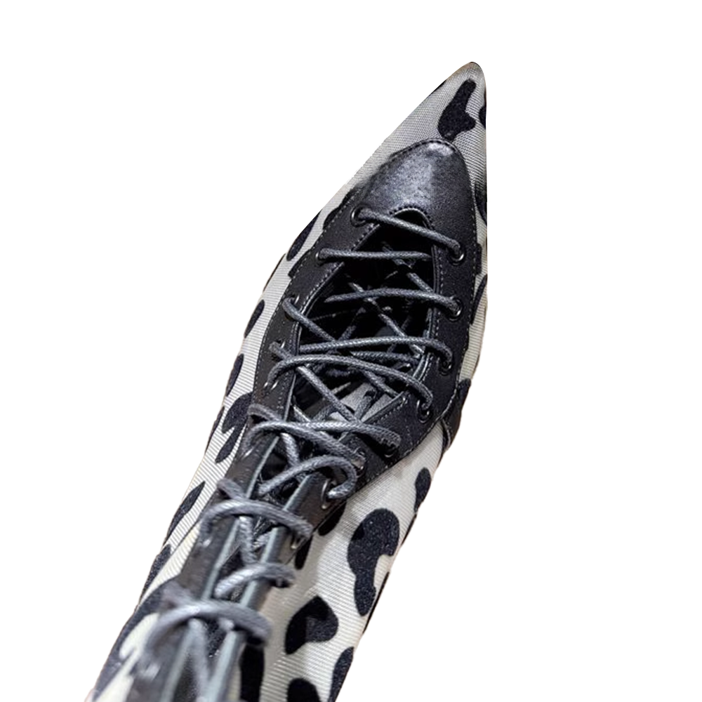 FCITU Printed Lace Up High Heel Ankle Boots
