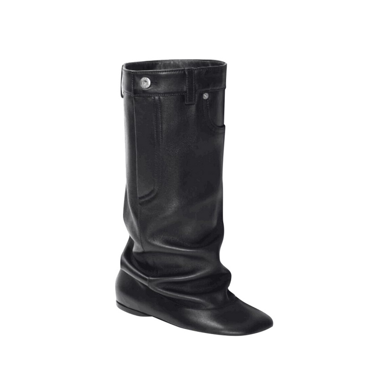 FEVIU Wedged Heel Leather Ankle Boots