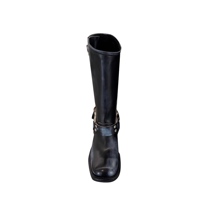 HAUGA Buckled Leather Knee High Boots