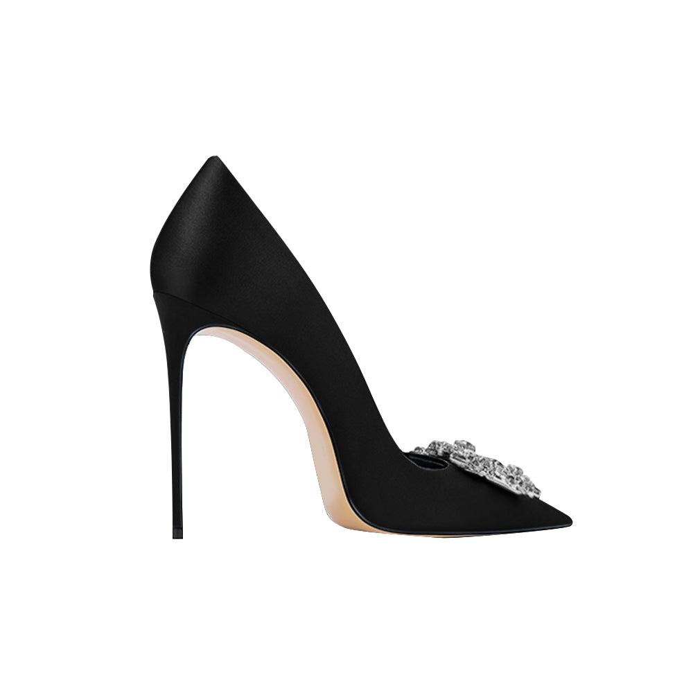 HOIME Diamante Bucked Mid Heel Pumps - 8cm