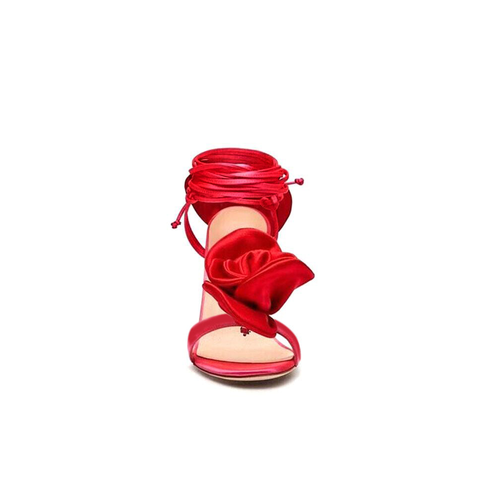 KICRU Flower Lace Up High Heel Sandals