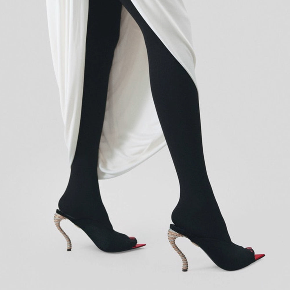 LAKWI Sculptured Heel Mules Sandals
