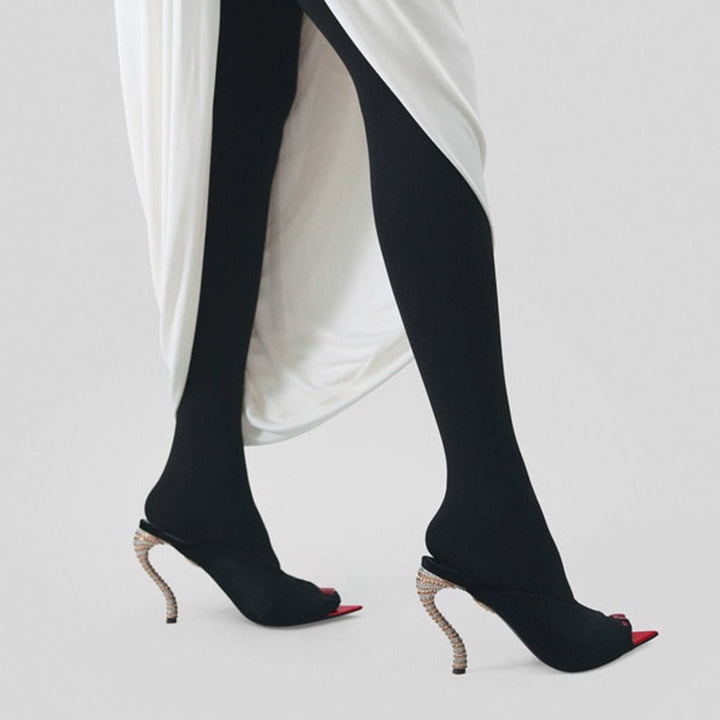 LAKWI Sculptured Heel Mules Sandals