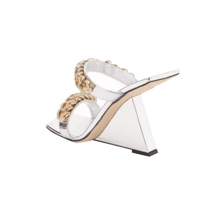 LARUN Diamante Chain Wedged Heel Mules Sandals