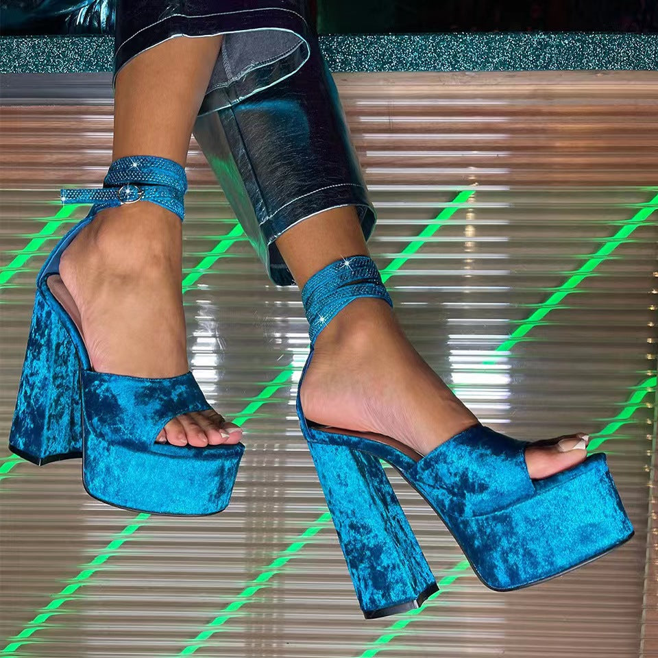 LENDA Block Heel Ankle Strap Platform Sandals