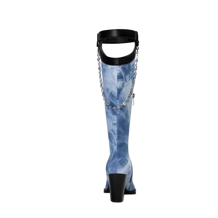 LUINO Chain Embellished Knee High Boots