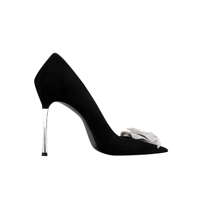 MELLA Diamante Flower Mid Heel Pumps - 8cm