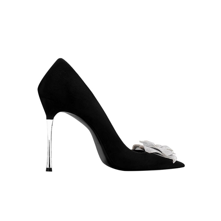 MELLA Diamante Flower Mid Heel Pumps - 8cm