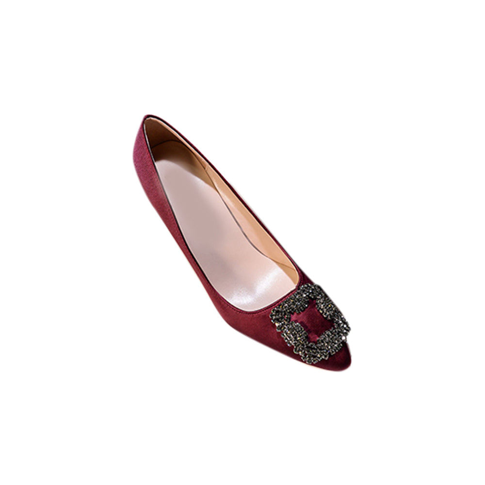 MIRKO Diamante Embellished Satin Mid Heel Pumps - 6cm