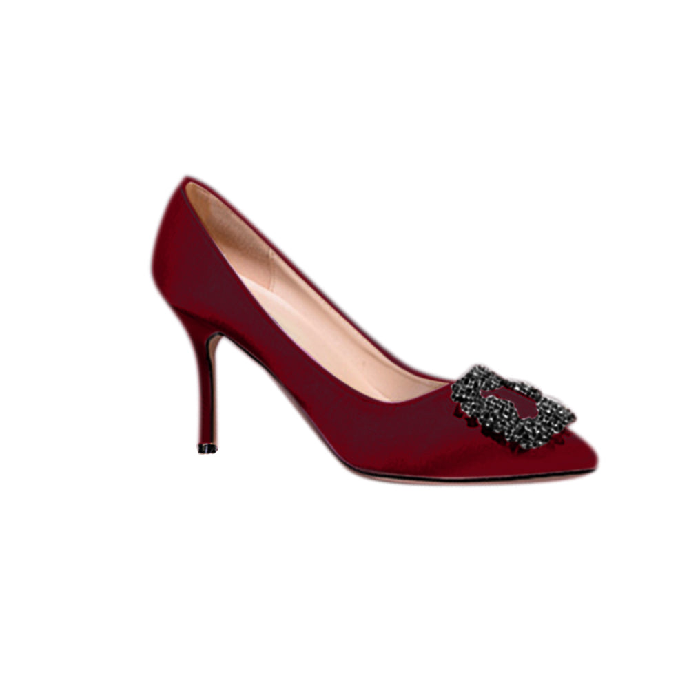MIRKO Diamante Embellished Satin Mid Heel Pumps - 8cm