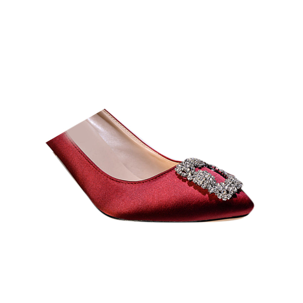 MIRKO Diamante Embellished Satin Mid Heel Pumps - 8cm