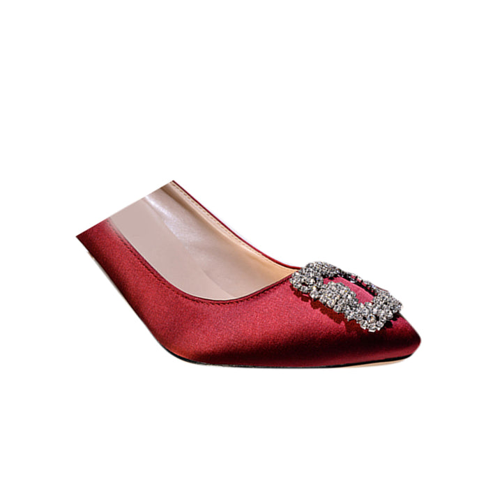MIRKO Diamante Embellished Satin Mid Heel Pumps - 8cm