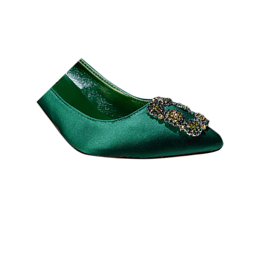 MIRKO Diamante Embellished Satin Mid Heel Pumps - 8cm