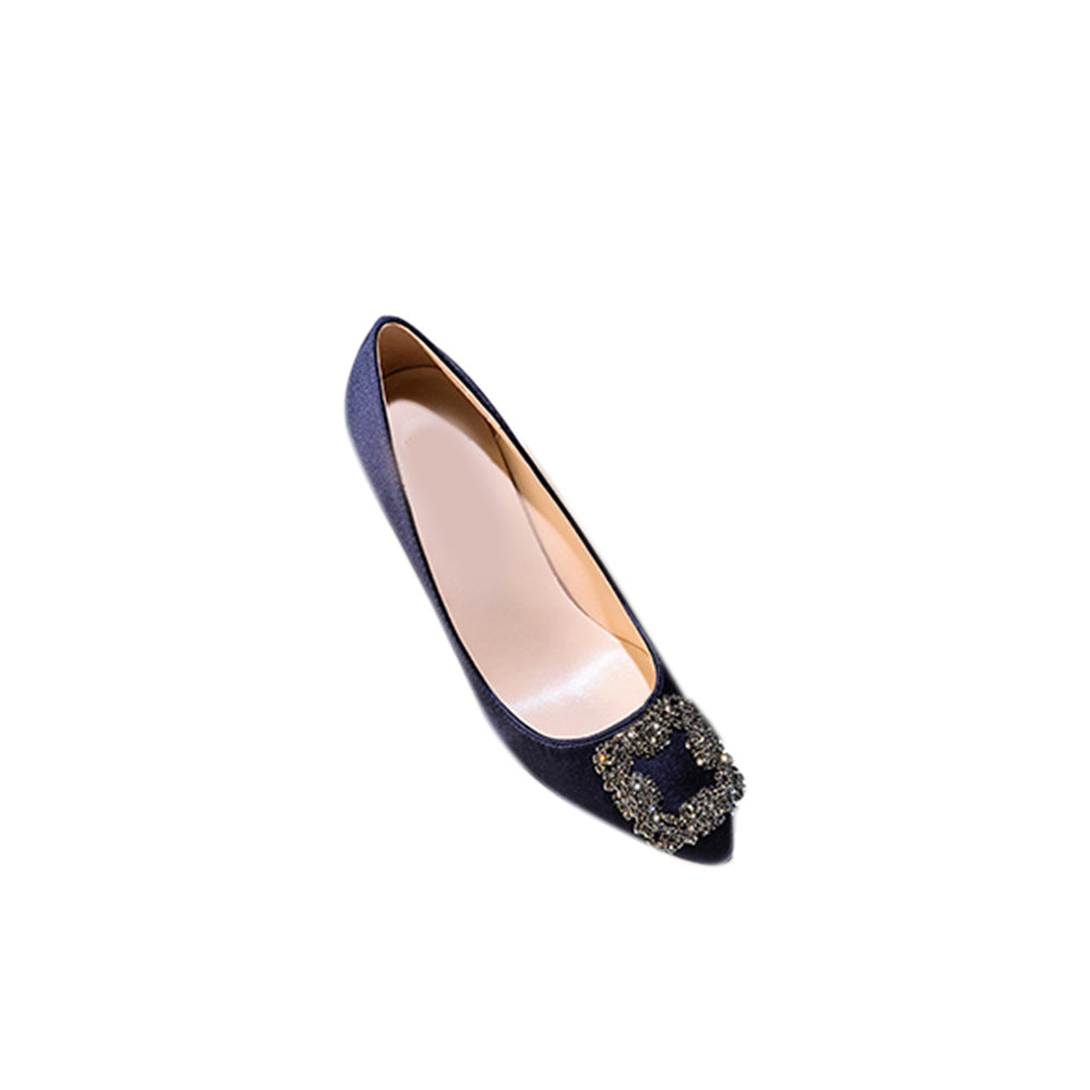 MIRKO Diamante Embellished Satin Mid Heel Pumps - 6cm