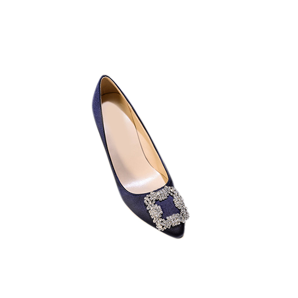 MIRKO Diamante Embellished Satin Mid Heel Pumps - 6cm