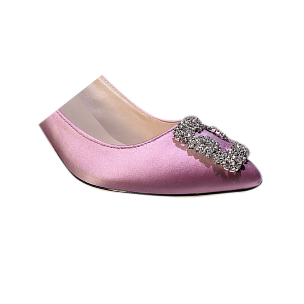 MIRKO Diamante Embellished Satin Mid Heel Pumps - 8cm