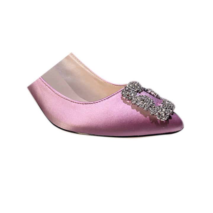 MIRKO Diamante Embellished Satin Mid Heel Pumps - 8cm