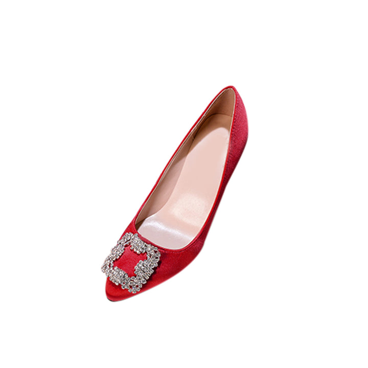 MIRKO Diamante Embellished Satin Mid Heel Pumps - 6cm