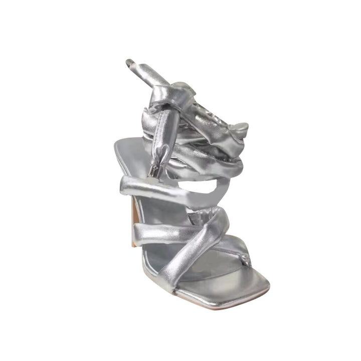 NASRA Lace Up High Heel Sandals