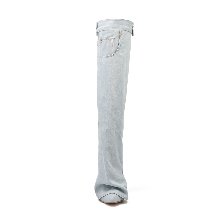 POGIH Denim Knee High Boots