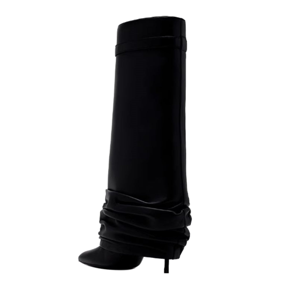 QAMRA Lock Detailed Stiletto Heel Knee High Boots