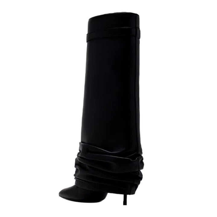 QAMRA Lock Detailed Stiletto Heel Knee High Boots