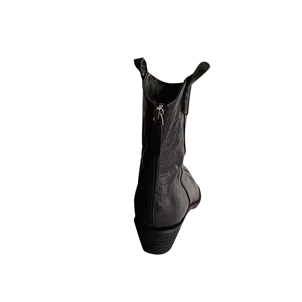 QUDIE Leather Western Crow Ankle Boots