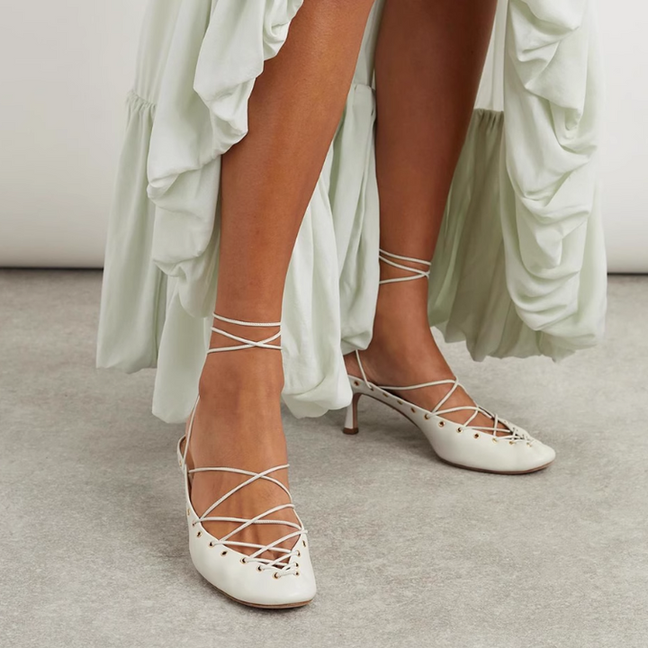 RANUD Lace Up Kitten Heel Sandals