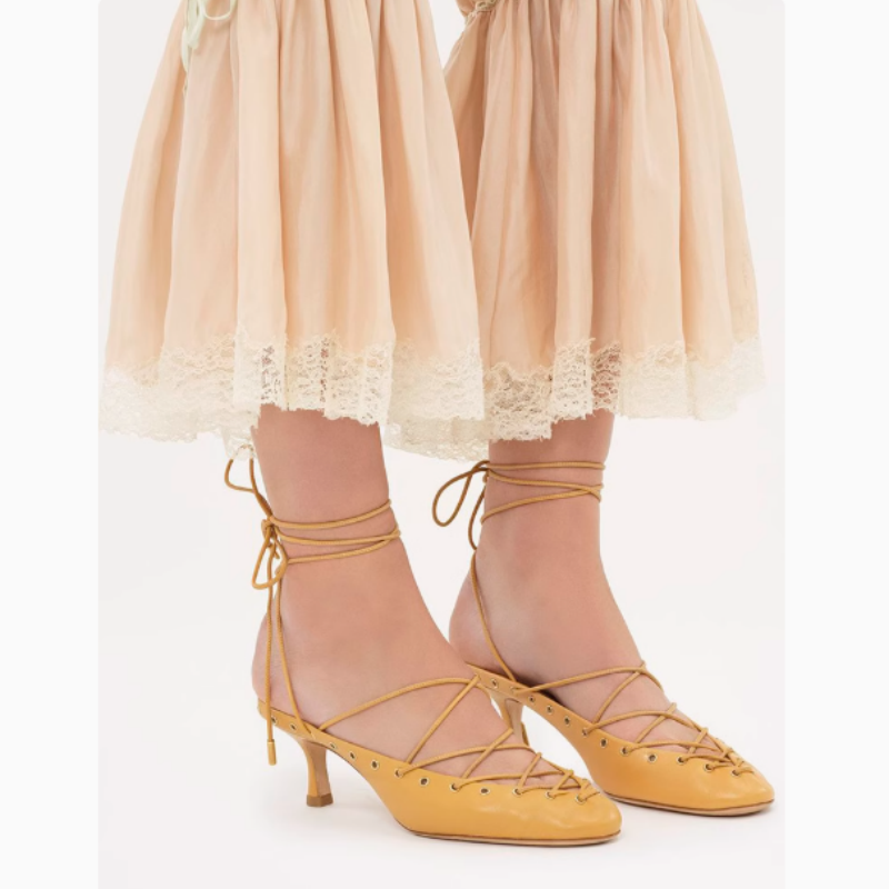 RANUD Lace Up Kitten Heel Sandals