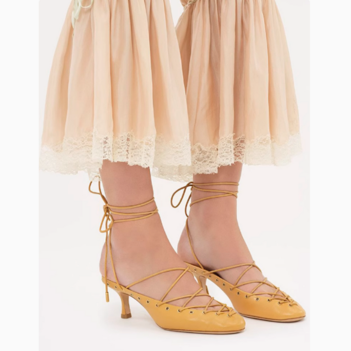 RANUD Lace Up Kitten Heel Sandals