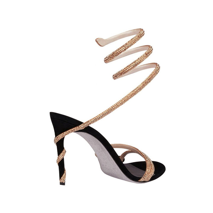 NAVYI Diamante Ankle Wrap Mid Heel Sandals - 7.5cm