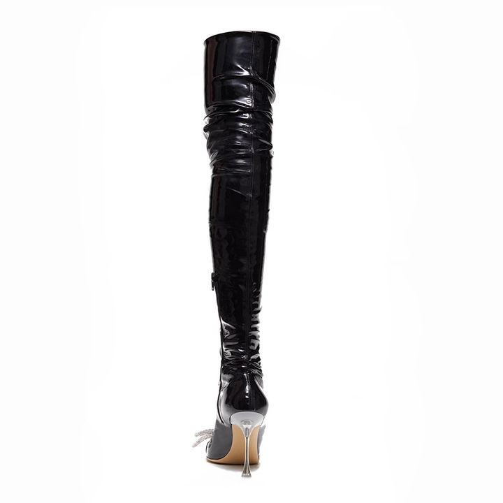 RUEKE Diamante Bow Over The Knee Boots