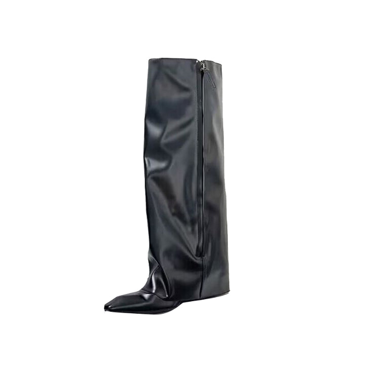 RUIDO Leather Wedged Heel Knee High Boots