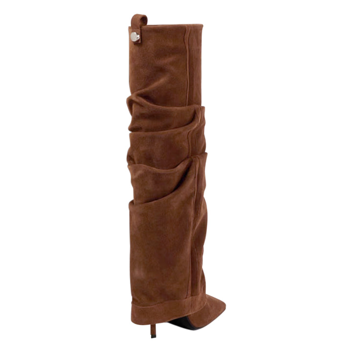 RULEN Stiletto Heel Slouchy Knee High Boots