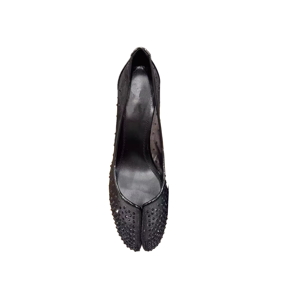 SAVCE Diamante Spilt Toe High Heel Pumps