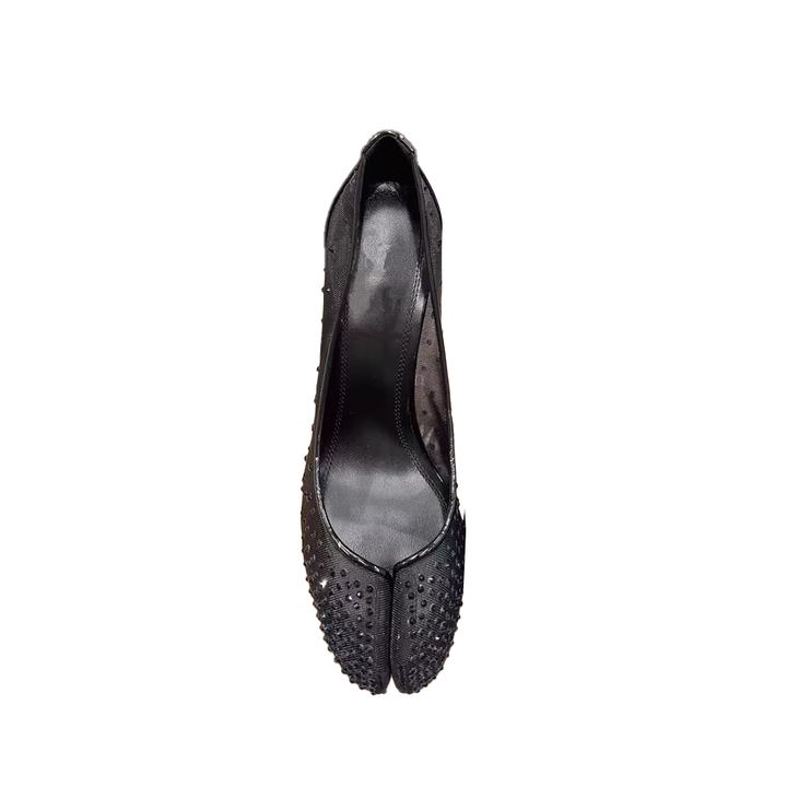 SAVCE Diamante Spilt Toe High Heel Pumps
