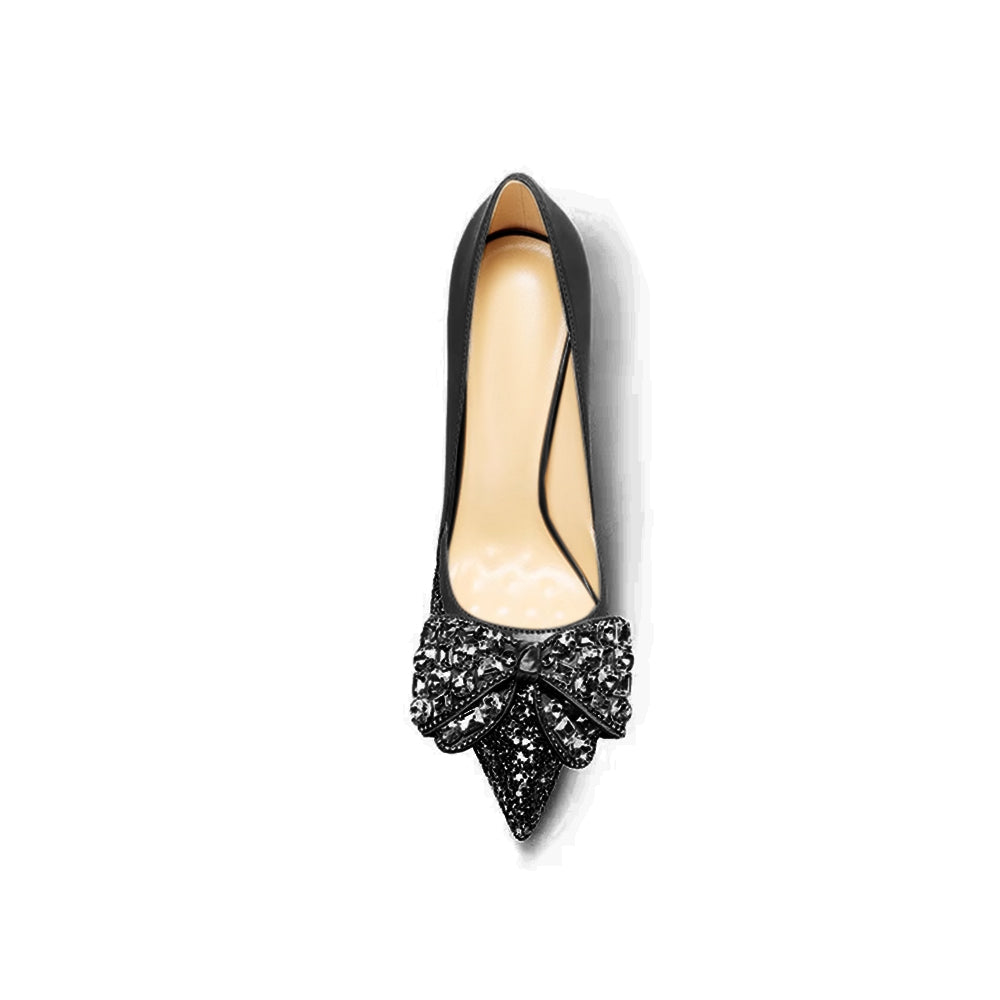 SEMAI Diamante Bow Mid Heel Pumps - 6cm