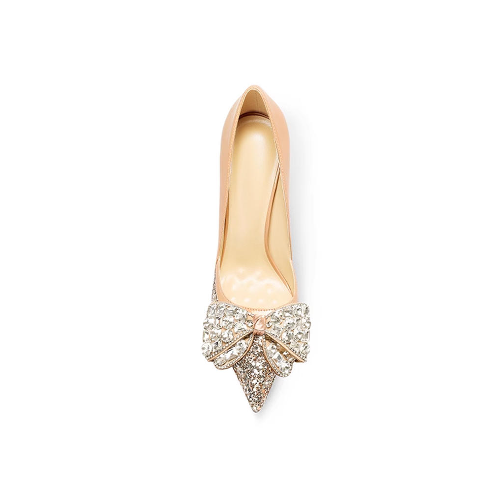 SEMAI Diamante Bow Mid Heel Pumps - 6cm