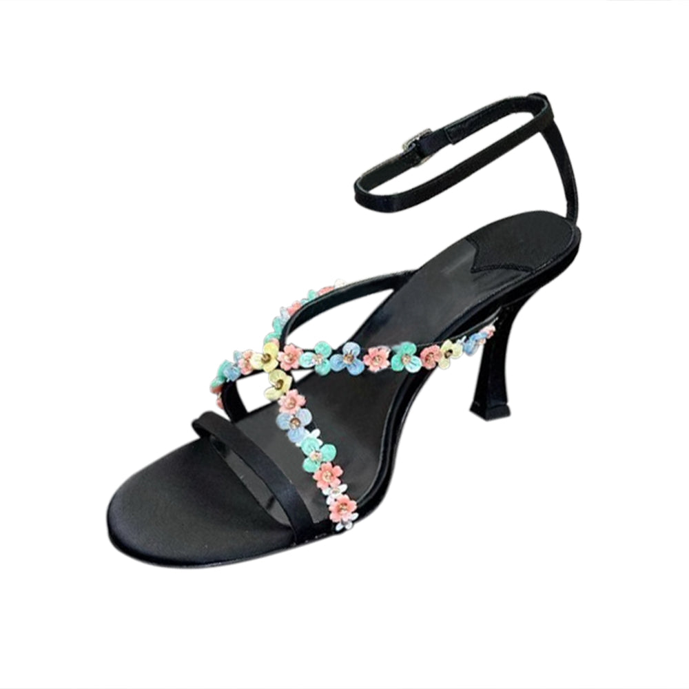 SMERA Flower Ankle Strap Mid Heel Sandals