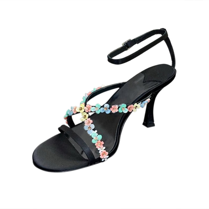SMERA Flower Ankle Strap Mid Heel Sandals