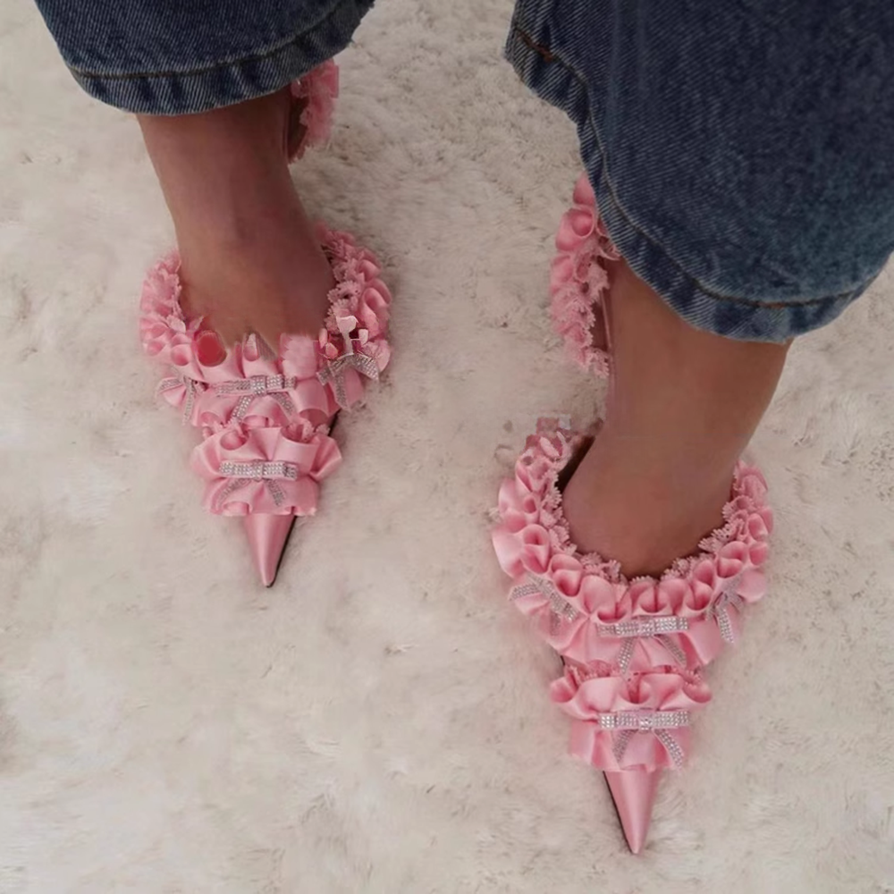 VEFTI Diamante Ruffled High Heel Sandals