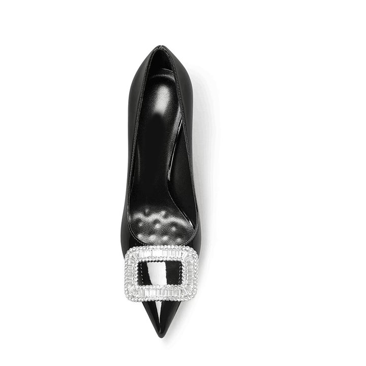 VEINA Diamante Buckled Mid Heel Pumps - 8cm