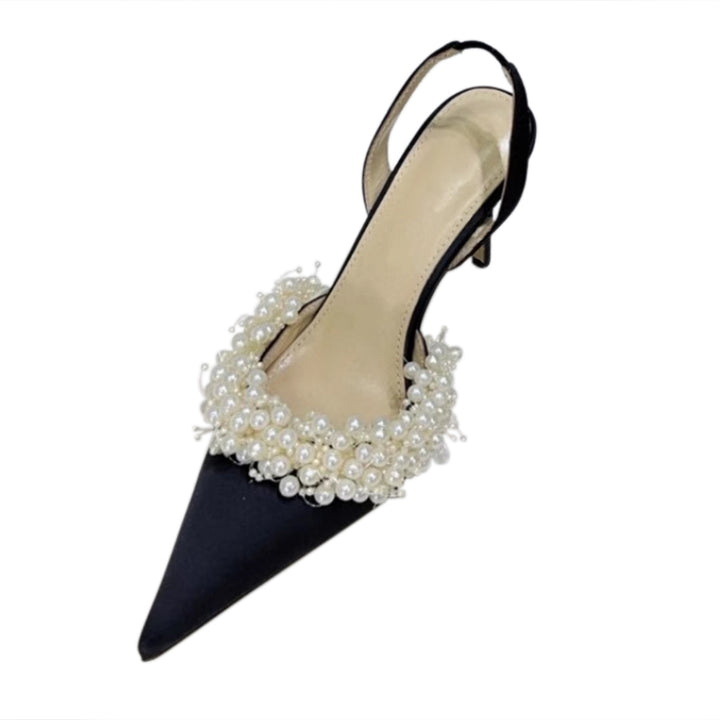 VOTRA Pearl Embellished High Heel Sandals