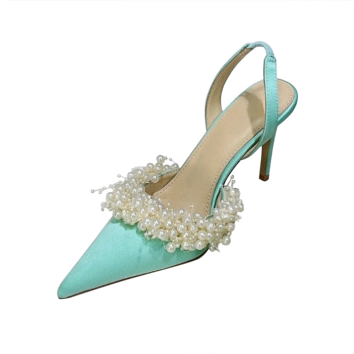 VOTRA Pearl Embellished High Heel Sandals