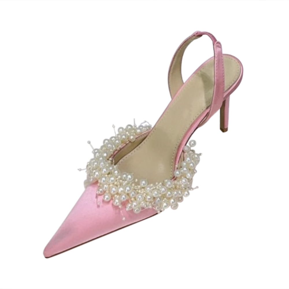 VOTRA Pearl Embellished High Heel Sandals