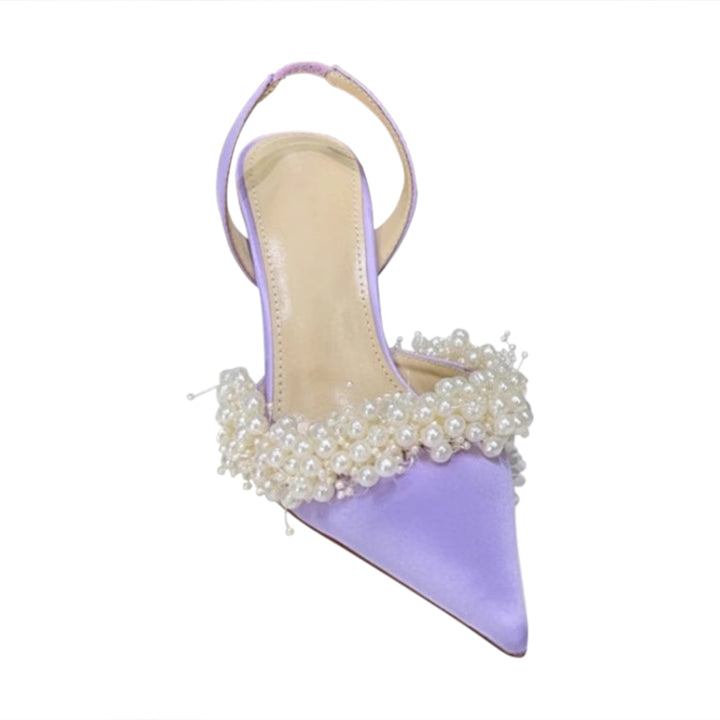 VOTRA Pearl Embellished High Heel Sandals