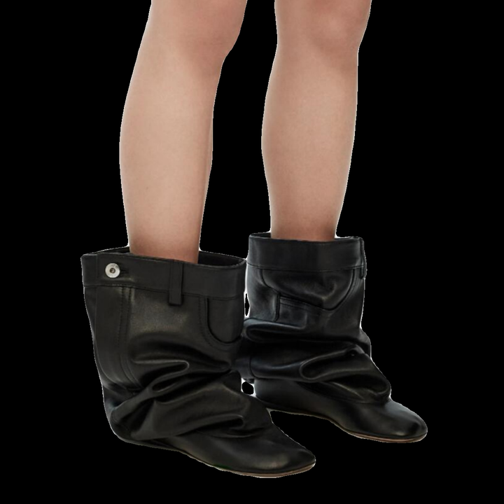 FEVIU Wedged Heel Leather Ankle Boots