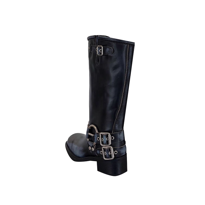 HAUGA Buckled Leather Knee High Boots